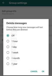 WhatsApp, ștergere mesaje
