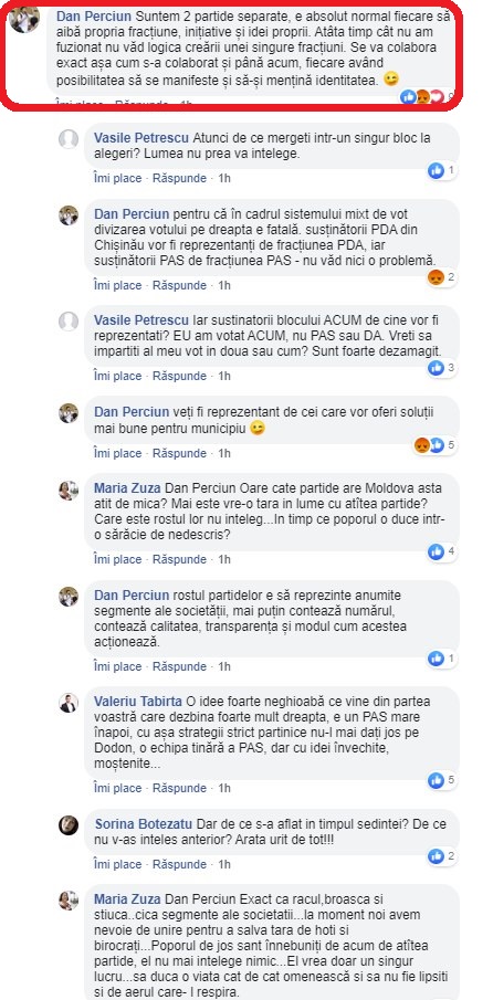 Dan Perciun, comentarii pe facebook