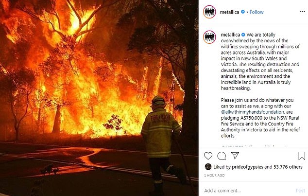 Mettalica, donație pentru pompierii din Australia, incendii, Australia
