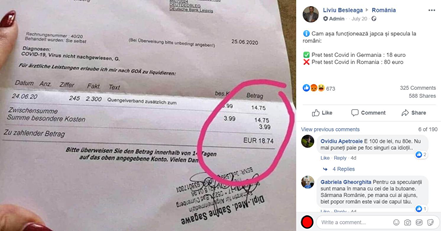 Dezinformarea cu factura din Germania distribuită de Liviu Beșleagă pe grupul pe care-l administrează este disponibilă și în prezent