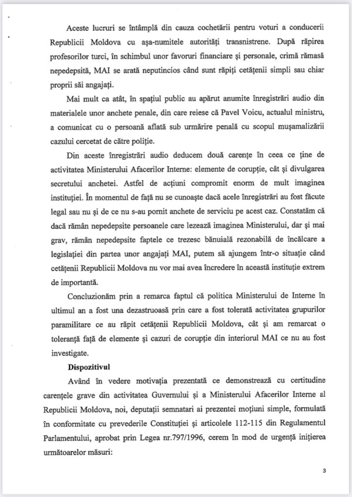 Parlamentul va examina mâine moțiunea simplă asupra activității lui Pavel Voicu, ministrul Afacerilor Interne