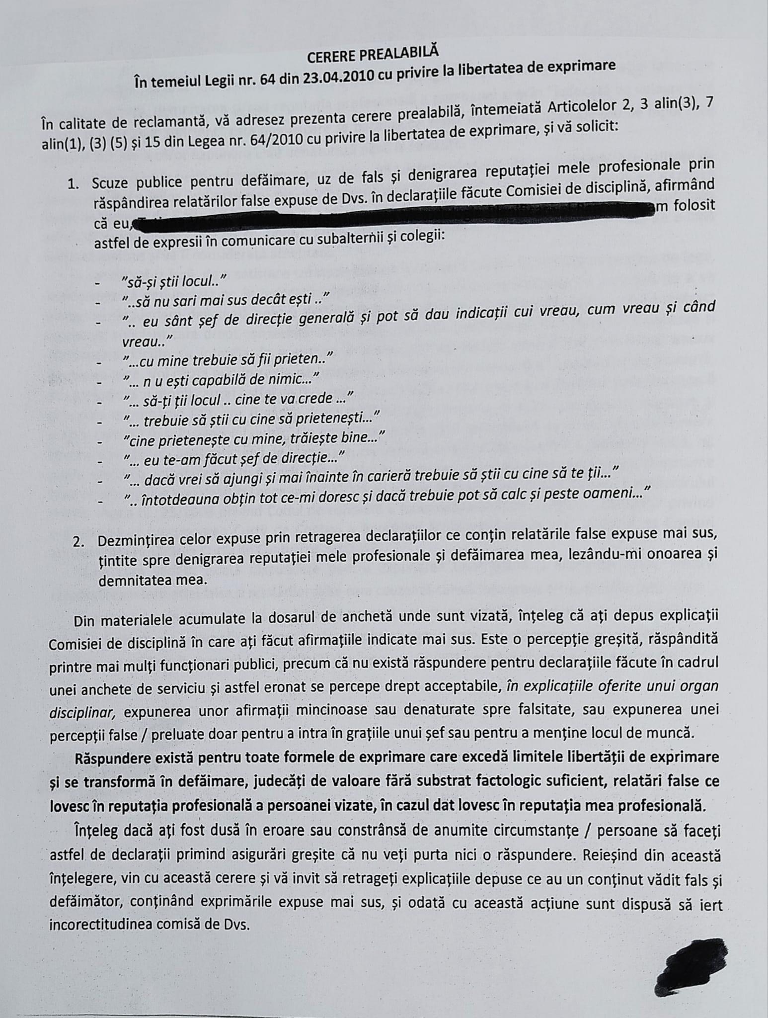 DOC// Angajata CCRM, Eugenia Paiu, a 3 subalternă a Tatianei Vozian, care o acuză pe aceasta de hărțuiri și umilire a colegilor